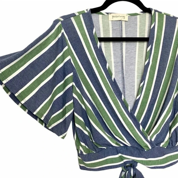 Poison Ivy Green & Blue  Back Tie Wrap Crop Top - Picture 3 of 8